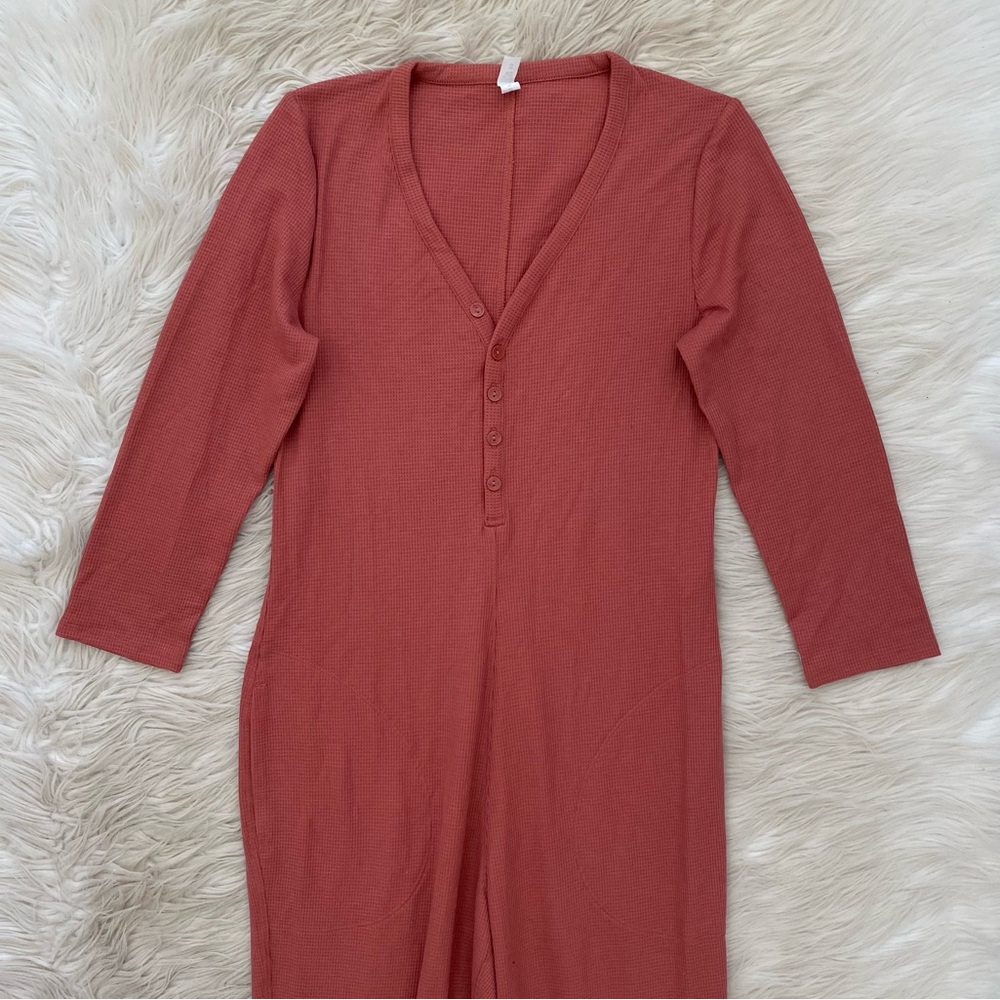 Athleta Wind Down Sleep Romper Waffle Knit Long Sleeve Jumpsuit Loungewear - Picture 3 of 12